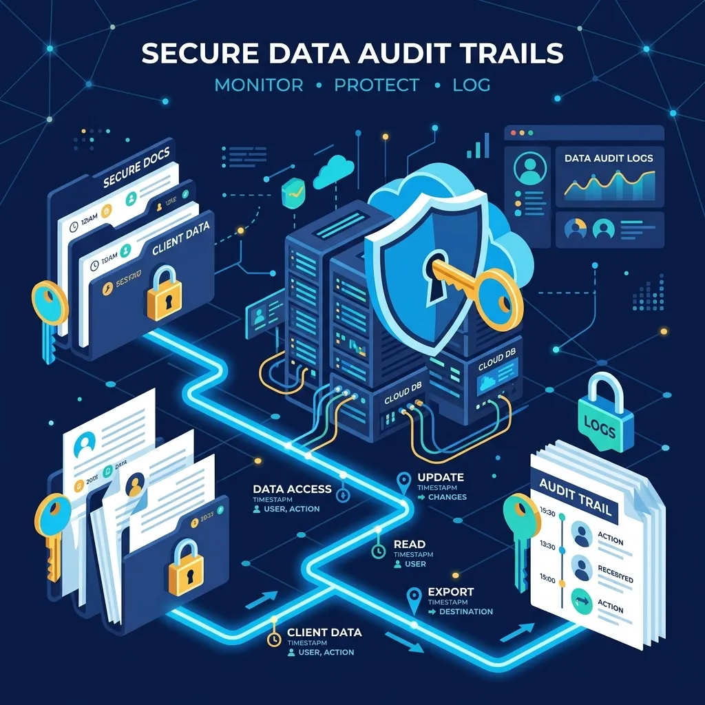 Secure database servers and key files showing audit evidence trails