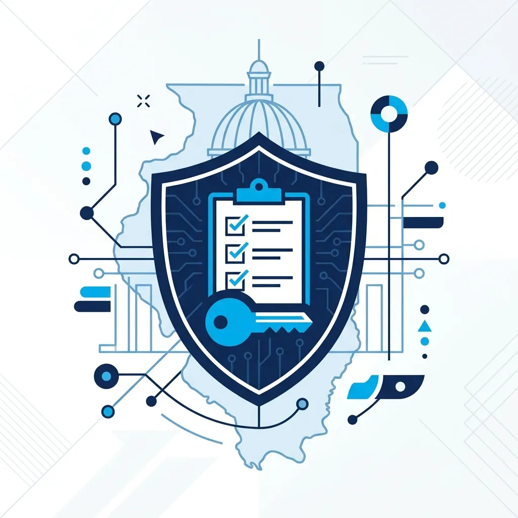 SOC compliance illustration with a subtle Illinois capitol theme for Springfield businesses