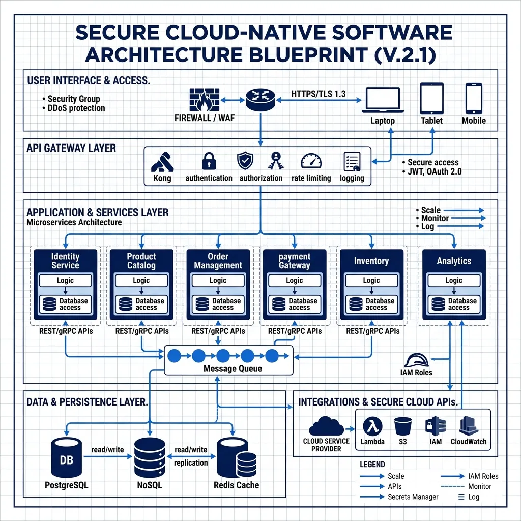 A blueprint diagram representing software and system architecture boundaries