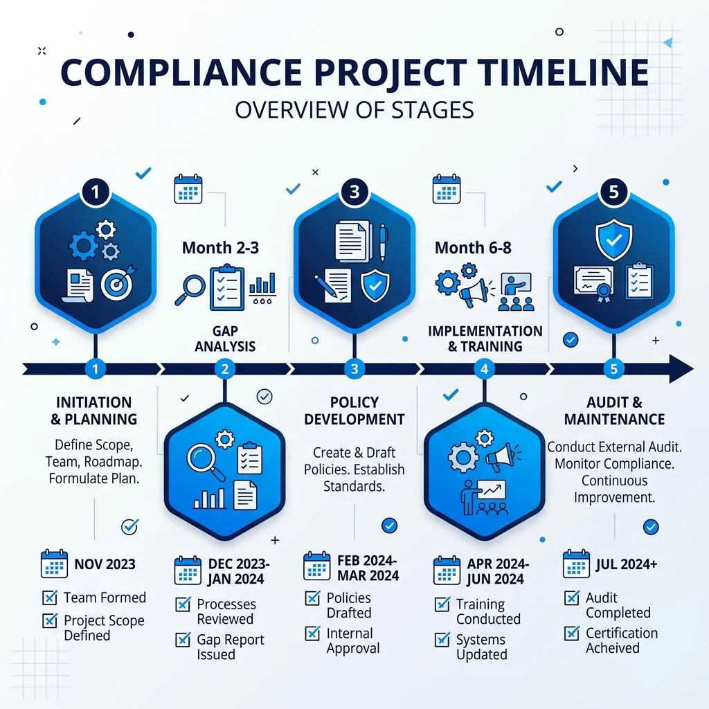 Audit timeline illustration showing project plan milestones
