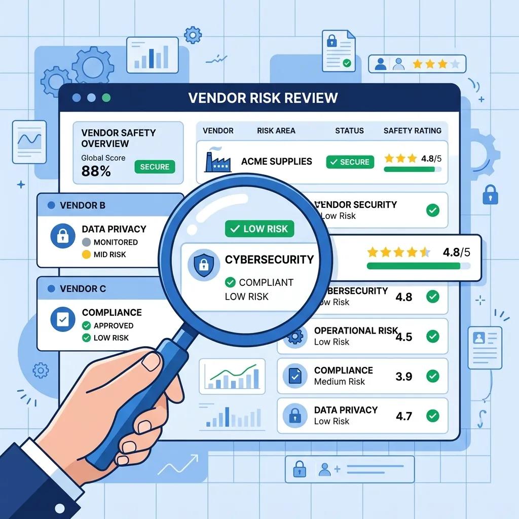 Vendor-risk management team reviewing a SOC 2 report checklist
